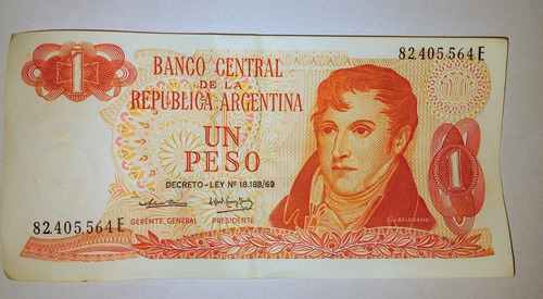 Billete Antiguo De Un Peso Ley 18.188 (manuel Belgrano) (Usado)
