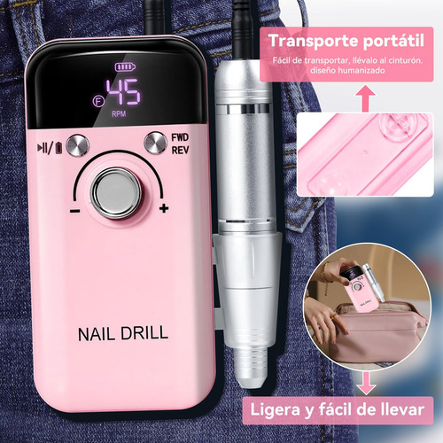 Pulidor De Uñas Profesional Portátil Con Pantalla Digital Rosa