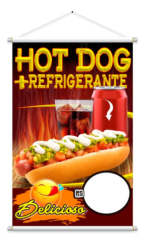 Banner Hot Dog + Refri, Cachorro Quente, Lona Resistente