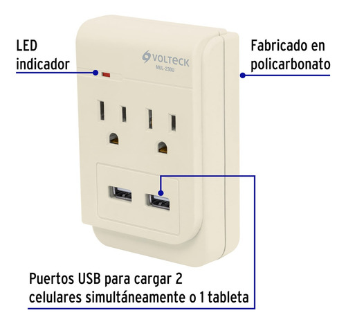 Multicontacto Para Enchufe Con 2 Entradas Usb Turbo Cargador