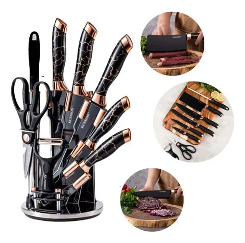 Jogo De Facas Profissional Kit Com 9 Peças Suporte Giratório