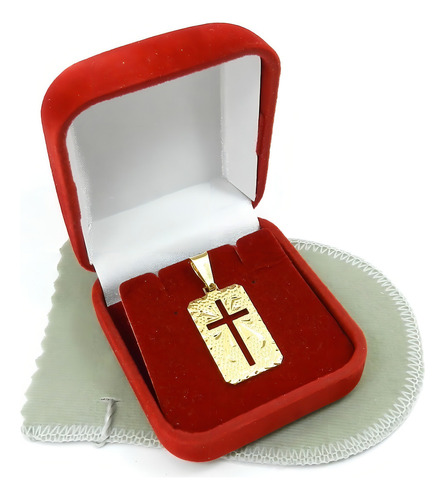 Pingente Placa Cruz Vazada 25mm Folheado Ouro Pi108 Cor Dourado