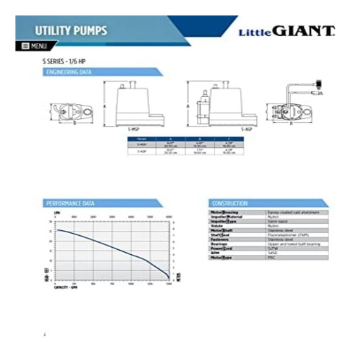 Little Giant De 5 Asp-ll, 115 Voltios, 1/6 Hp, 1500 Gph, Alu