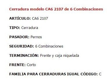 Imagen 4 de 8 de Cerradura Trabex 2107 De 6 Combinaciones Puerta Pernos