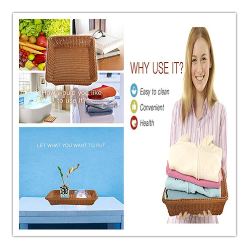 2pcs 11.8rectanglen Imitation Rattan Bread Basket, Tecido De