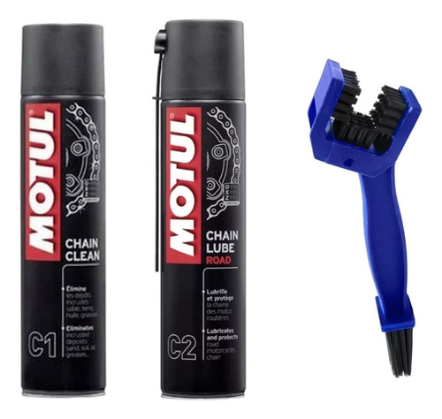 Kit Motul Limpa Corrente C1 + Lubrificante C2  + Escova 