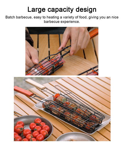 Cesta Portátil Para Asar Barbacoa Con Mango De Madera Para S