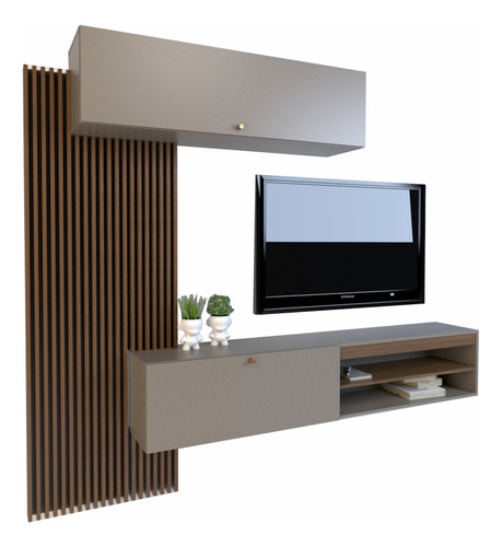 Rack Tv Flotante Moderno Mueble Centro De Entretenimiento Nogal/gris No