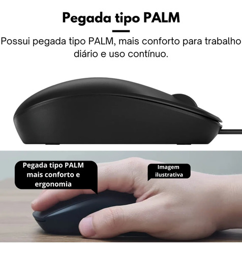 Mouse Hp 1200 Dpi Pegada Palm Com Três Botões Usb Win 10/11