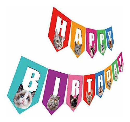 Banner De Cumpleaños De Gato, Cartel De Feliz Cumpleaños Con