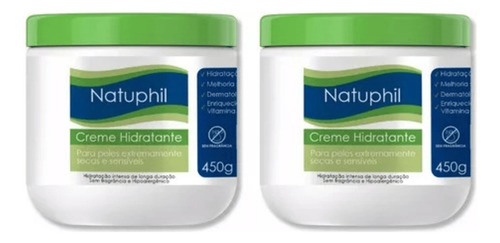 2 Creme Hidratante Corpo 450g Pele Secas Sensíveis Natuphil