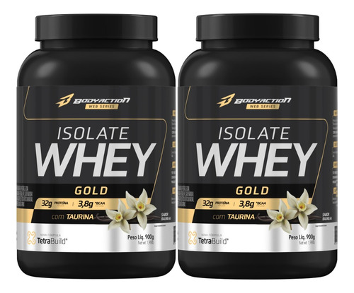 2x Whey Isolado Isolate Gold 900g Bodyaction Sabor Baunilha