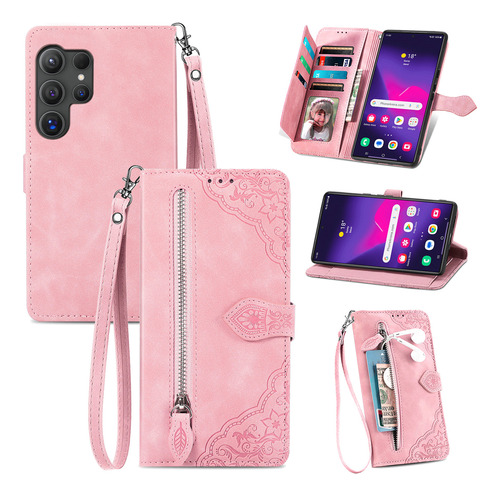 Funda De Piel Tipo Cartera Con Cremallera Para Samsung (dora