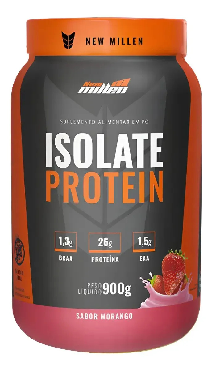 Whey Isolado New Millen 900g 26g Proteína Zero Lactose Sabor Morango
