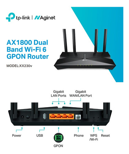 Roteador Tp-link Gpon Xx230v Ax1800 Wi-fi 6 Gigabit