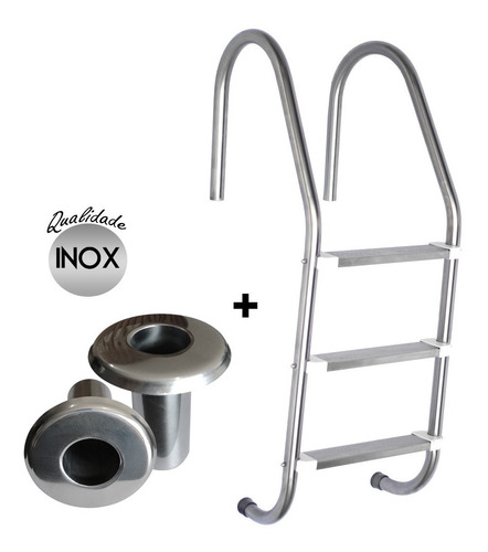 Escada Inox P/ Piscina 3 Degraus + Chumbadores Inox 