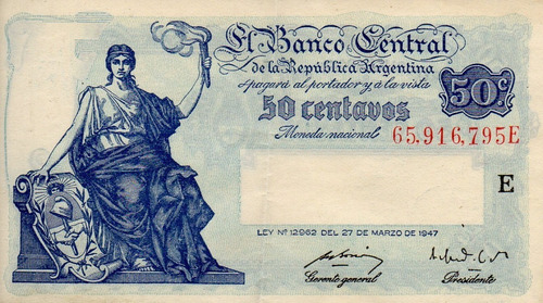 Billete De 50 Centavos Ley 12.962 1947