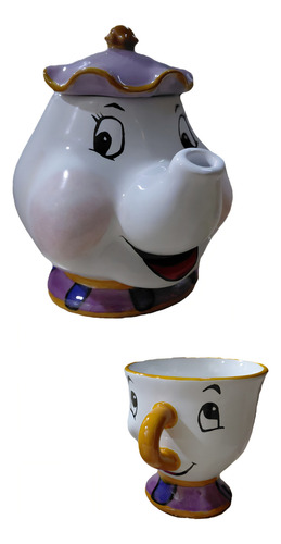 Tetera Y Taza La Bella Y La Bestia Blanco