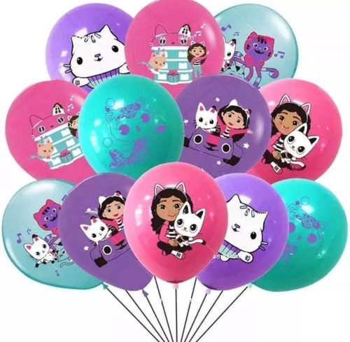 Set 12 Globos De Latex Casa Gatitos Cumpleaños Niña Cotillón