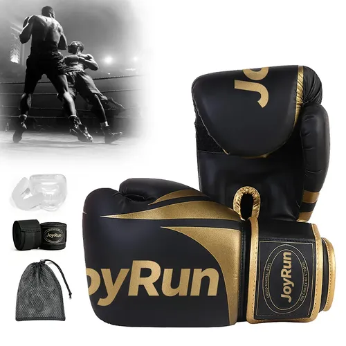 Kit Luvas De Boxe Profissional 12Oz Preto Muay Thai Mma Kickboxing Com Bandagem Bucal E Bolsa De Armazenamento Unissex