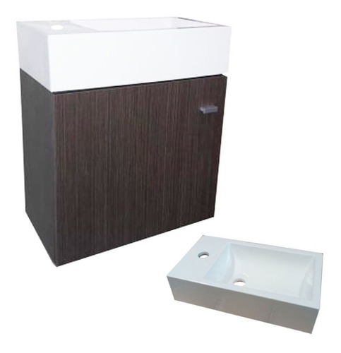 Mueble para baño Tioso Hogar Colgante minimalista de 45cm de ancho, 40cm de alto y 25.5cm de profundidad con bacha y mueble color blanco con un agujero para grifería