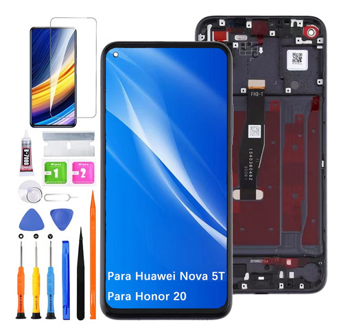 (Negro)Pantalla Para Huawei Nova 5t / Honor 20 Con Marco