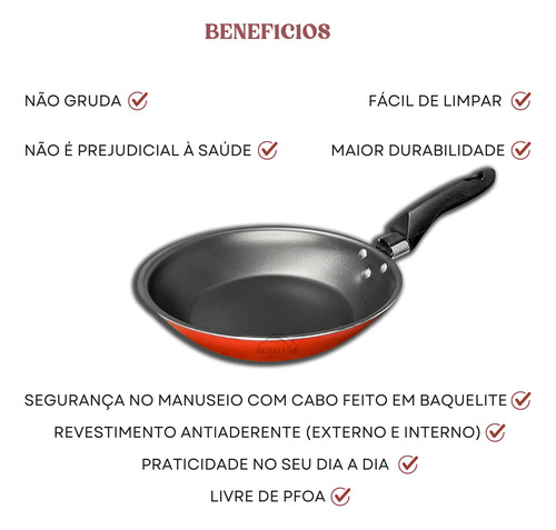 Frigideira Francesa Antiaderente 24cm Vermelha + Brinde