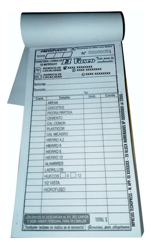 20 Talonarios Presupuesto Numerado Impreso Con Tu Publicidad