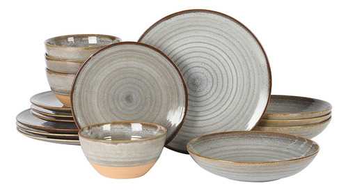 Set De Platos Vajilla Terracota Terracota Gris 16 Pzs Dreaml