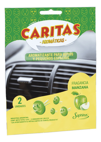 Aromatizador Auto Caritas Saphirus Pack X 2 Unidades Color Verde claro Fragancia Manzana