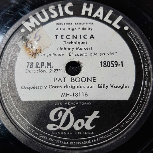 Pasta Pat Boone Billy Vaughn Orquesta Music Hall C250