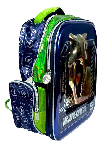 Mochila Marca Ruz Jurassic World Tamaño Kinder Color Azul/verde