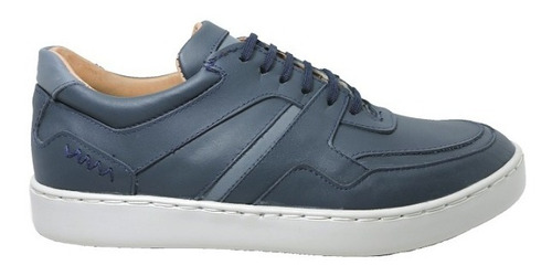 Zapatilla Hombre Cuero Azul Jean Base Eva T