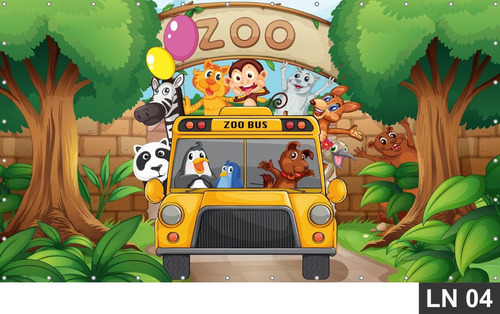Imagem 4 de 6 de Painel De Festa Zoo Zoológico Animais 2,00x1,00m Lona