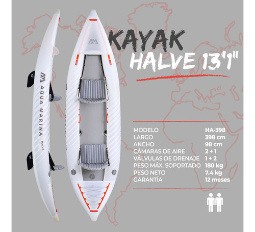 Kayak Inflable Ultraliviano Aqua Marina Halve Single/doble Color Gris