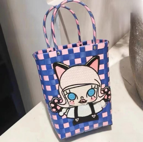 Bonita Bolsa Tejida Con Burbujas De Dibujos Animados, Lonche