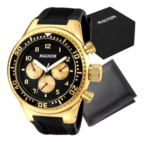 Relógio magnum masculino - ma34012p - dourado com pulseira de