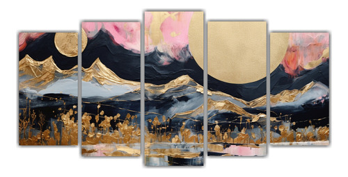 200x100cm Cuadro Poliptico Paisaje Luna Montañas Flores