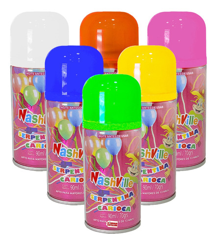  Serpentina Aerosol Color X6 Nashville 90ml Carnaval- Cc