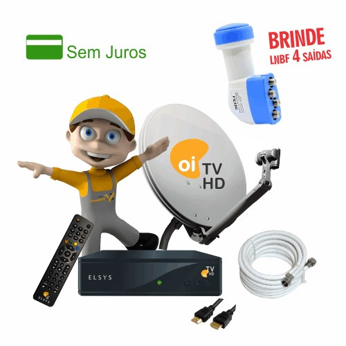 Kit Receptor Oi Tv Livre Completo + Brinde Lnbf 4 Saídas Hd