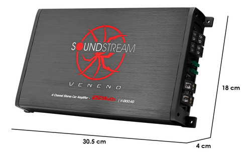 Amplificador Clase D 4 Canales 1250w Max Veneno Soundstream Color Negro