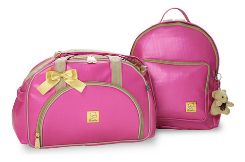 Kit Bolsa Maternidade Bebe Bolsa Pequena E Mochila - Pink Cor Branco