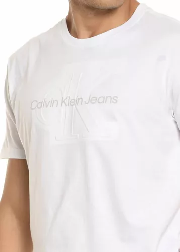 Camiseta Masculina Calvin Klein Escrita Alto Relevo - Branco