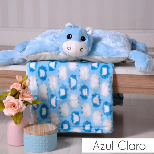 Kit Manta E Almofada De Microfibra Pelúcia Bene Casa Baby Cor Azul