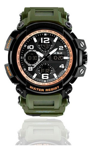 Reloj Hombre Digital Shock Led Hora Doble Verde + Estuche