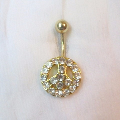 Acero Quirúrgico Dorado Piercing Ombligo Strass Simbolo Paz