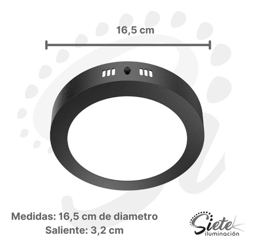 Plafón De Techo Circular Spot Panel Led 12w De Aplicar Estructura Negro con Luz Fría