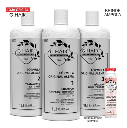 G-hair Escova Alemã Progressiva 3x1l + Ampola 45ml Brinde