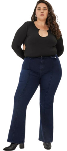 Jean Oxford Azul Mujer Con Alforzas Tiro Alto Talles Grandes