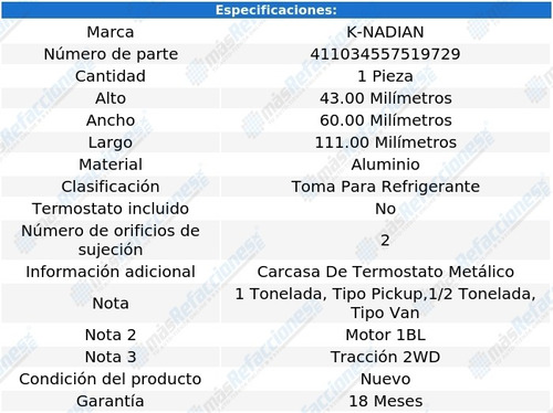 Toma Anticongelante Aluminio 2 Pernos A100 L6 3.7l 64 Al 70